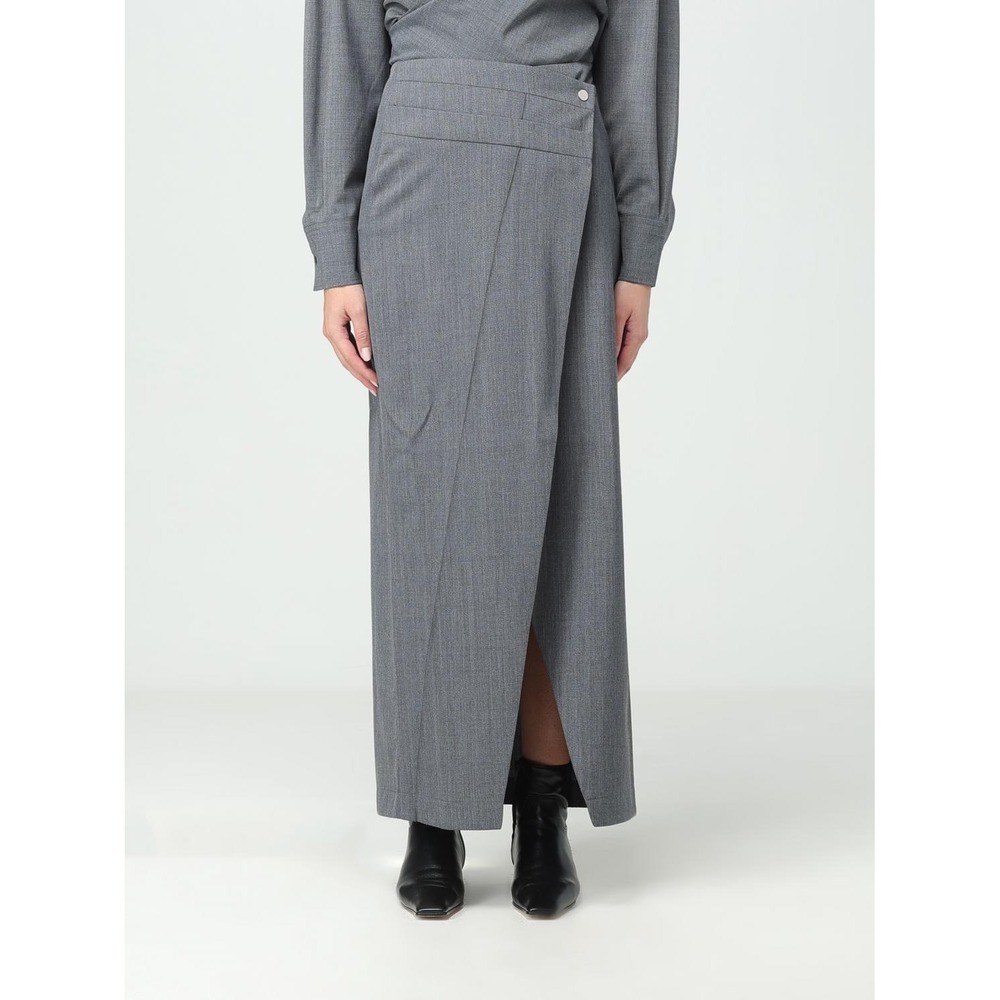 ROHE Grey Asymmetrical Wrap Maxi Skirt Minimalist Wool Blend